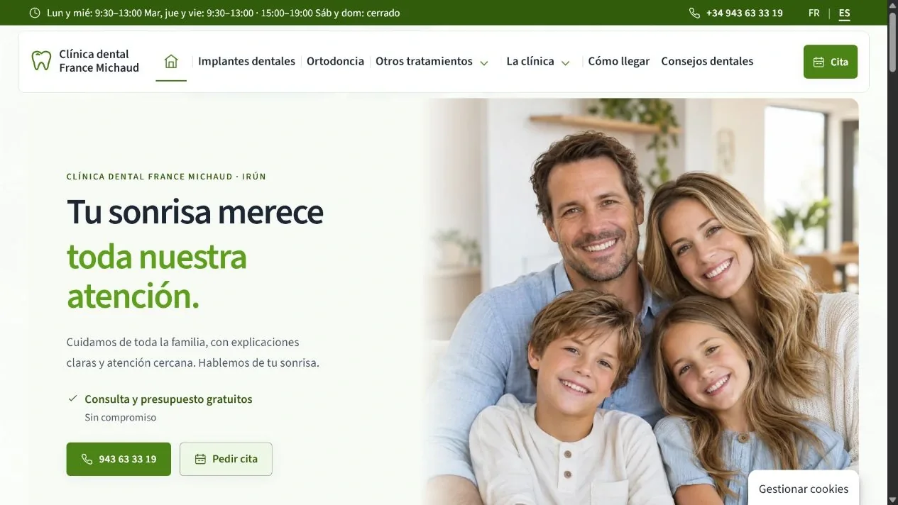 Capture du site Clínica Dental Irún