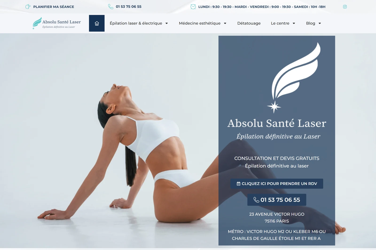 Capture du site Absolu Santé Laser, une réalisation Etchenet utilisant le plugin Scroll Video